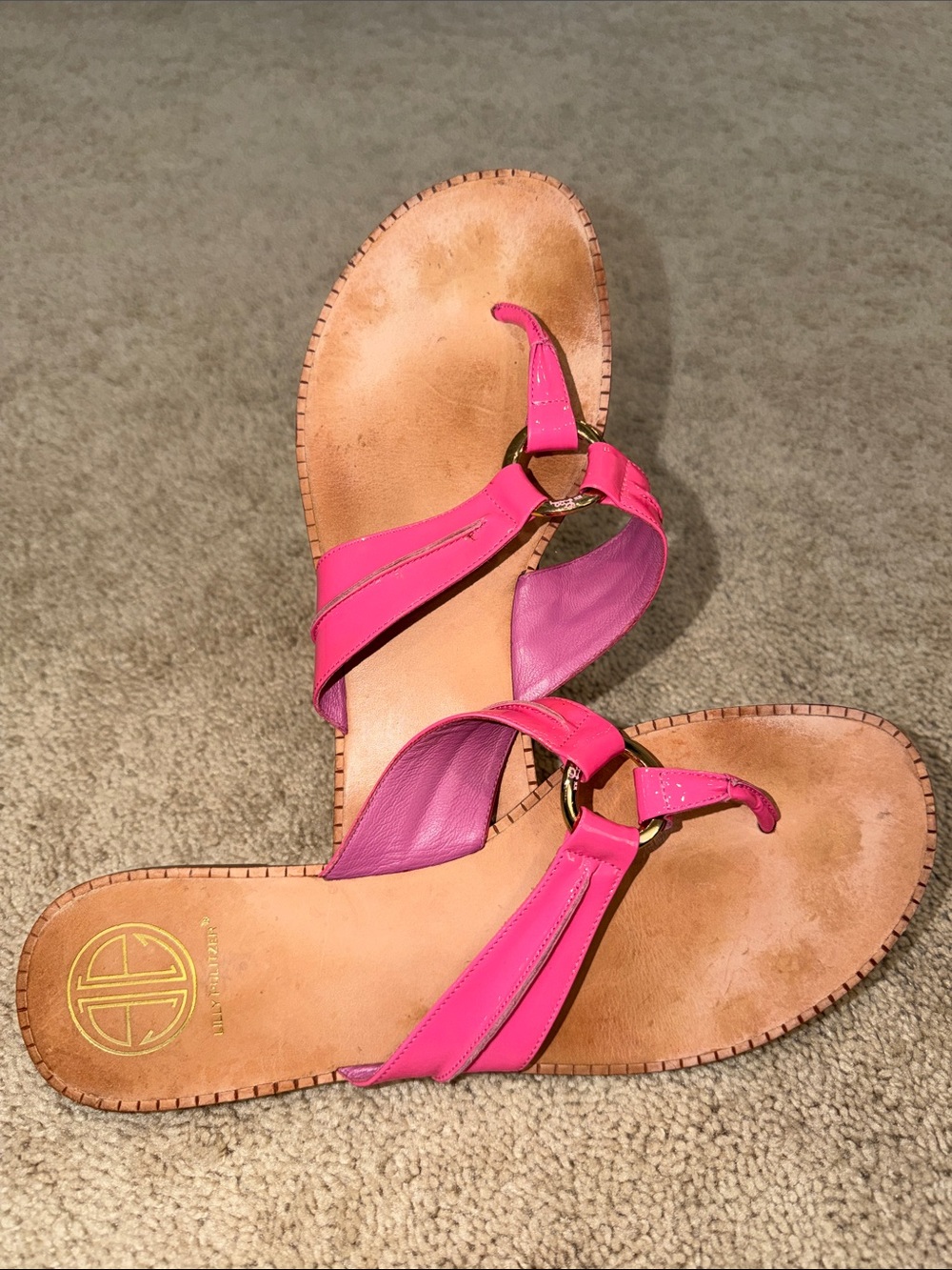 Lilly Pulitzer Hot Pink Patent McKim Leather Sandals size 9